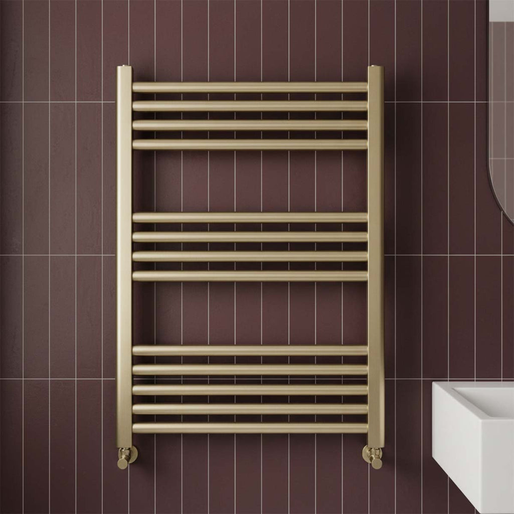 brushed brass heated towel rail dual fuel 