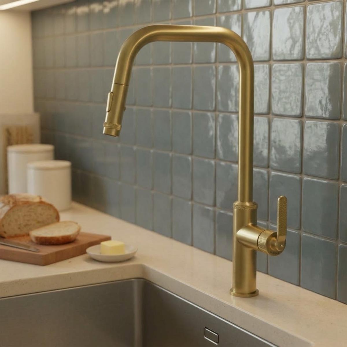 brushed brass kitchen tap pull out