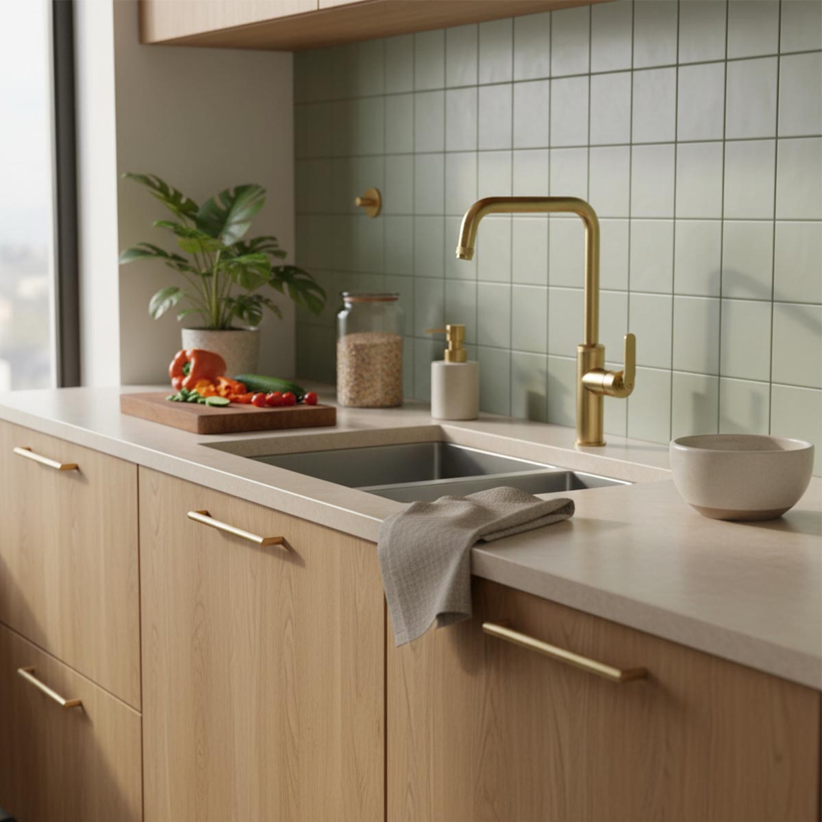 brushed brass kitchen tap