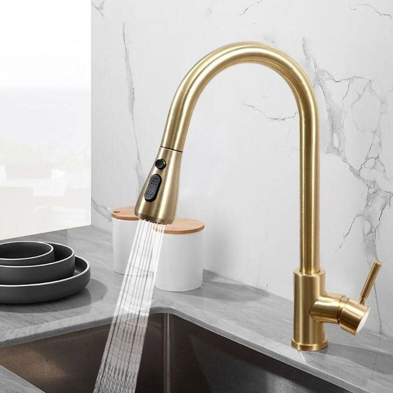 Brushed Gold Pull Out Kitchen Tap