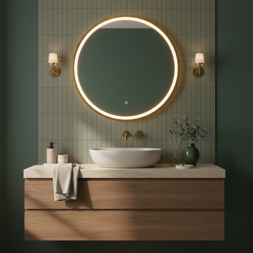 brushed brass led bathroom mirror