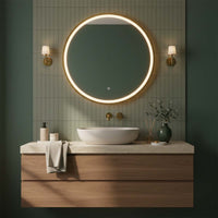 Round illuminated bathroom mirror