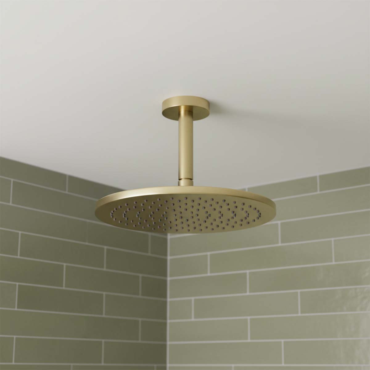 brushed brass rainfall shower head and arm