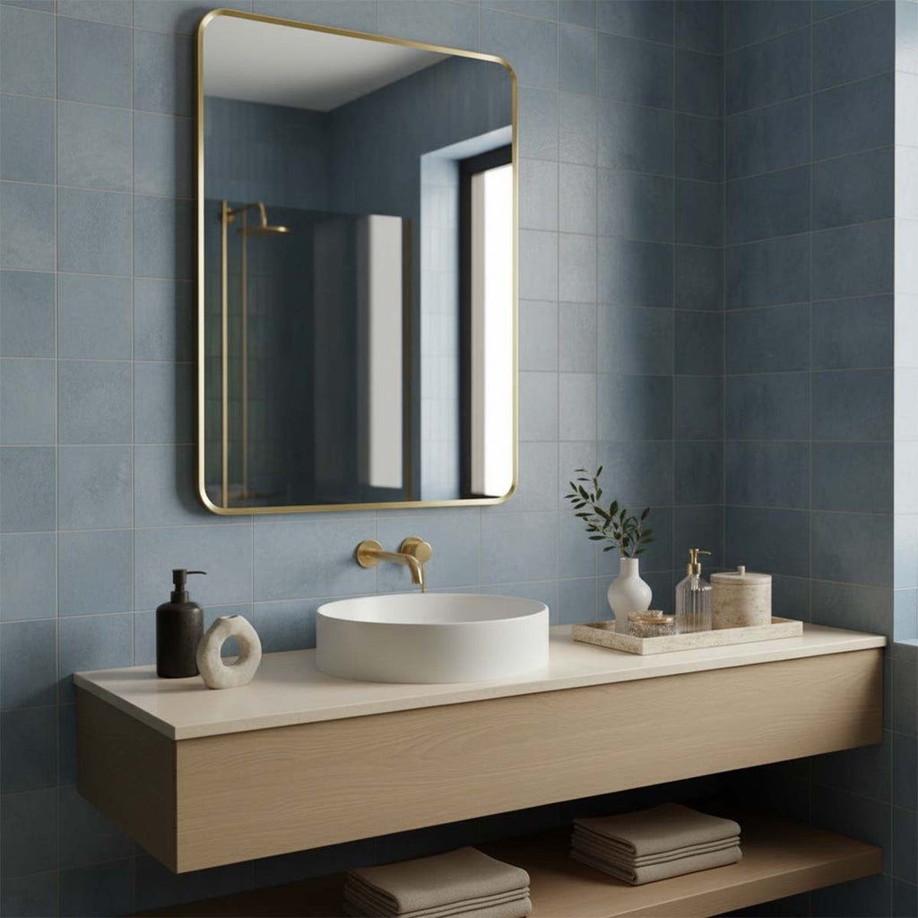 brushed brass rectangular bathroom mirror 