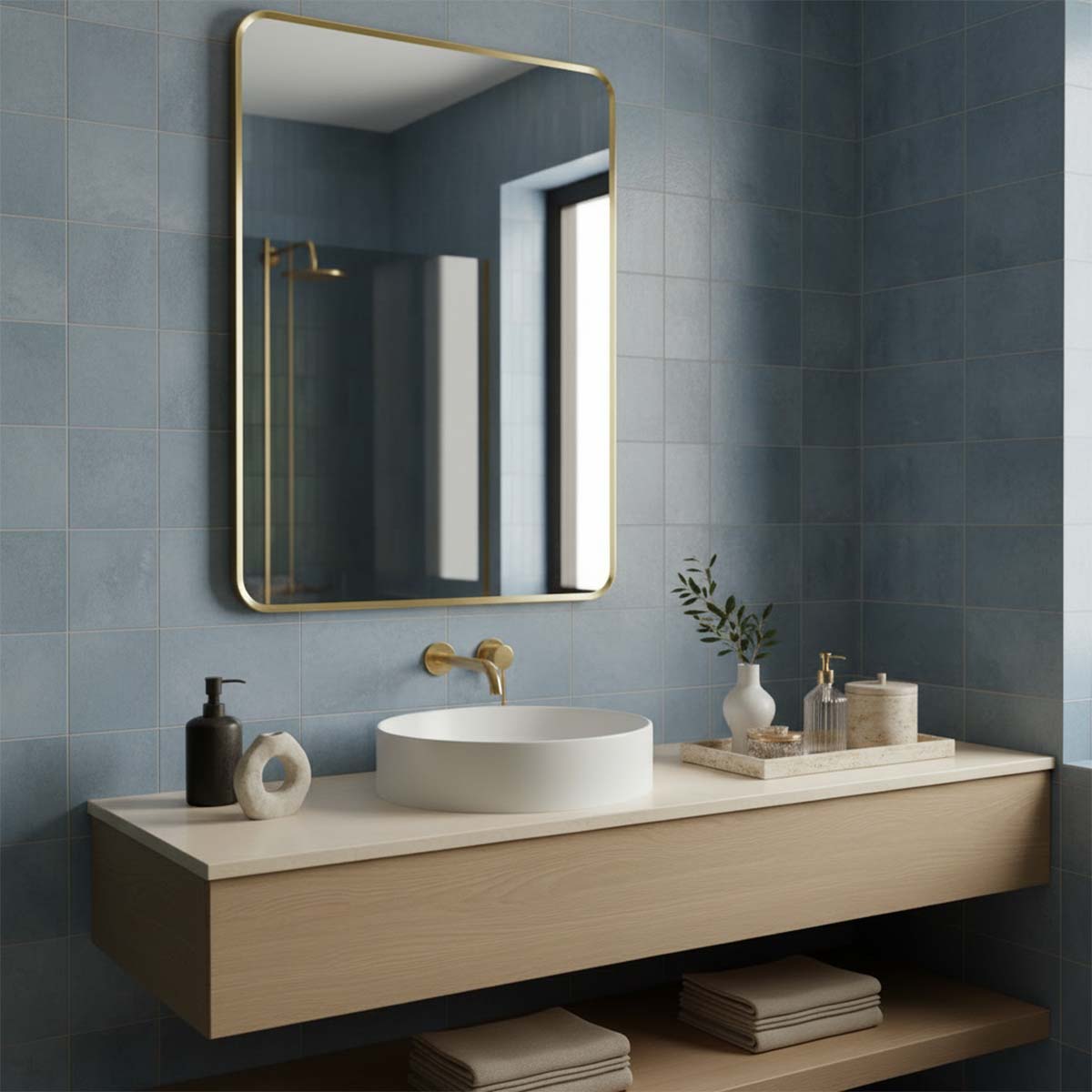 brushed brass rectangular bathroom mirror 