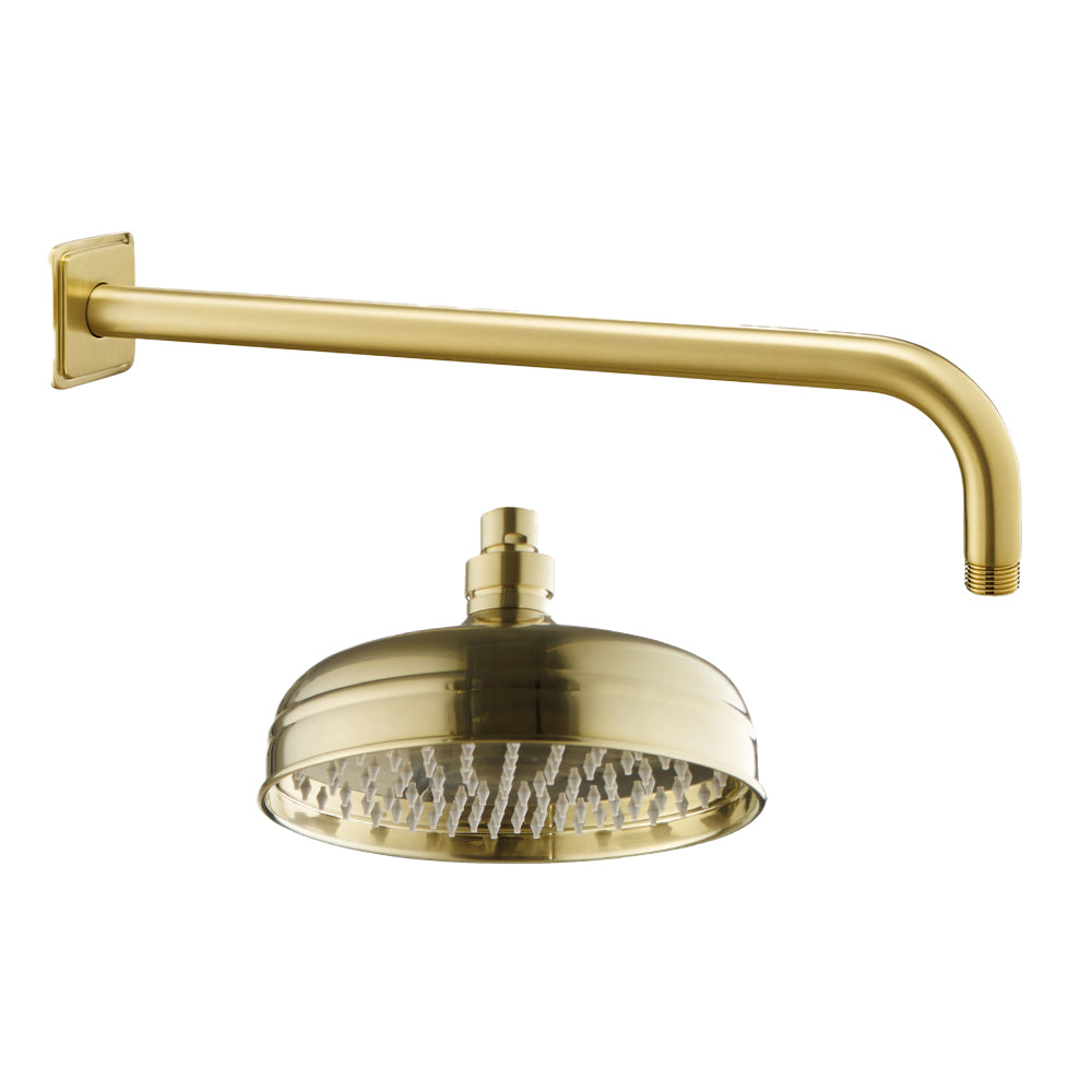Brushed Brass Wall Shower Arm 400mm and Shower Head 200mm Secondary image