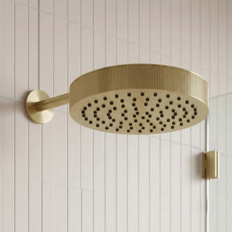 brushed brass shower arm with round shower head Main image