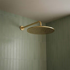 brushed brass shower head and arm wall mounted