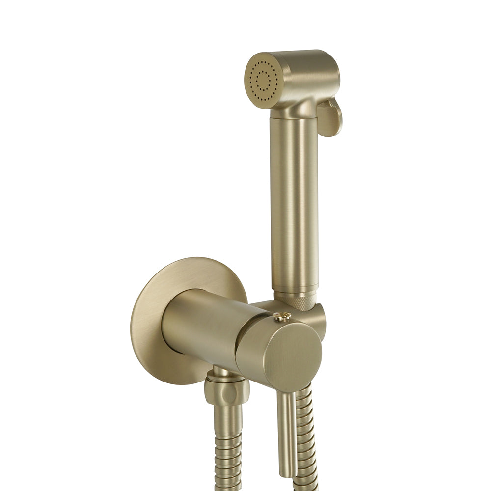 Gold Douche Shower Kit with Temperature Control - Brushed Brass Finish-Tapron
