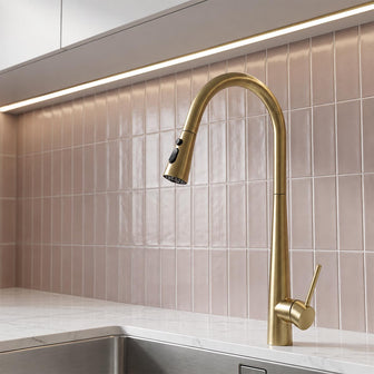 brushed brass slim kitchen tap with pull out hose Main image