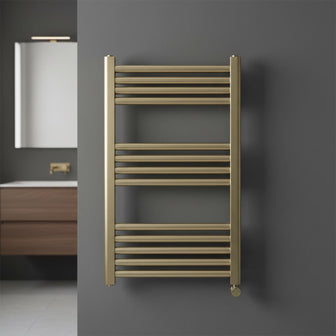 brushed brass electric towel rail with thermostat Main image