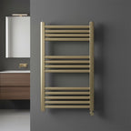 brushed brass electric towel rail with thermostat