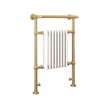 Dual Fuel Brushed Brass Traditional Towel Radiator with Overhanging Rail 963mm x 673mm x 230mm Secondary image