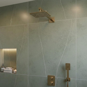brushed brass square shower head with arm  Main image