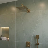 brushed brass square shower head with arm 
