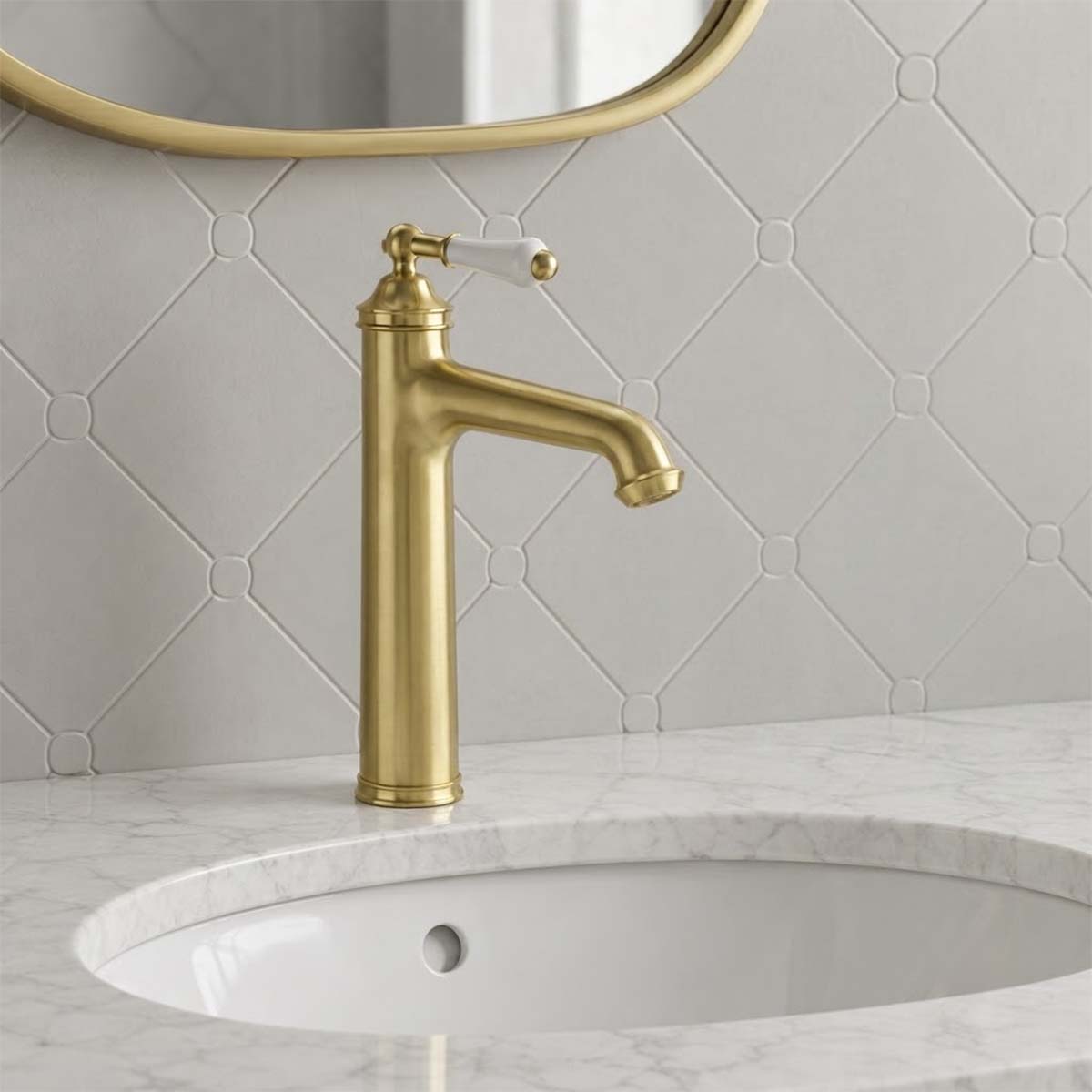 brushed brass tall basin tap