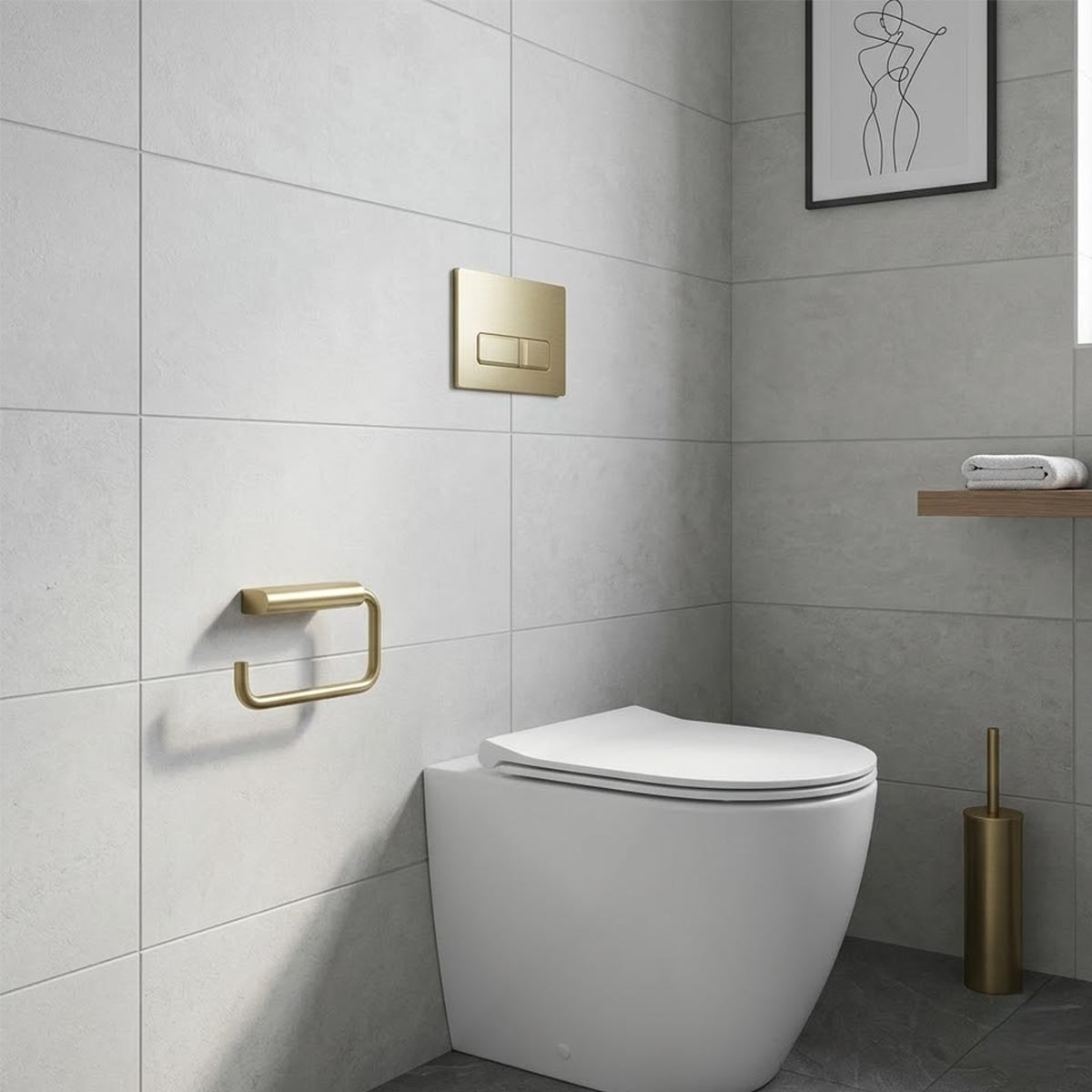brushed brass toilet roll holder with open arm