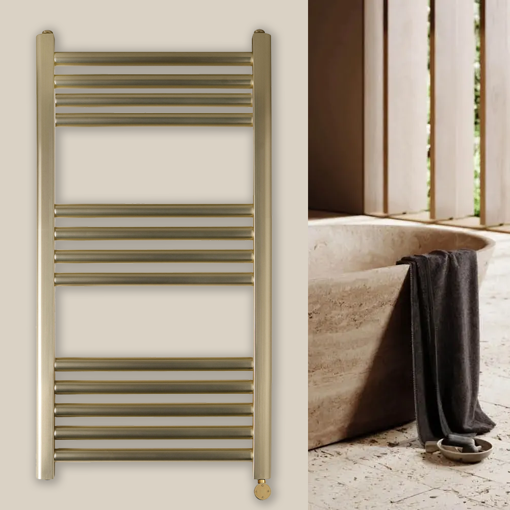 brushed gold electric towel rail with thermostat 