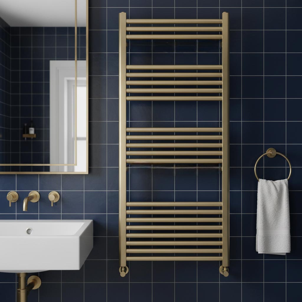 brushed brass dual fuel towel rail