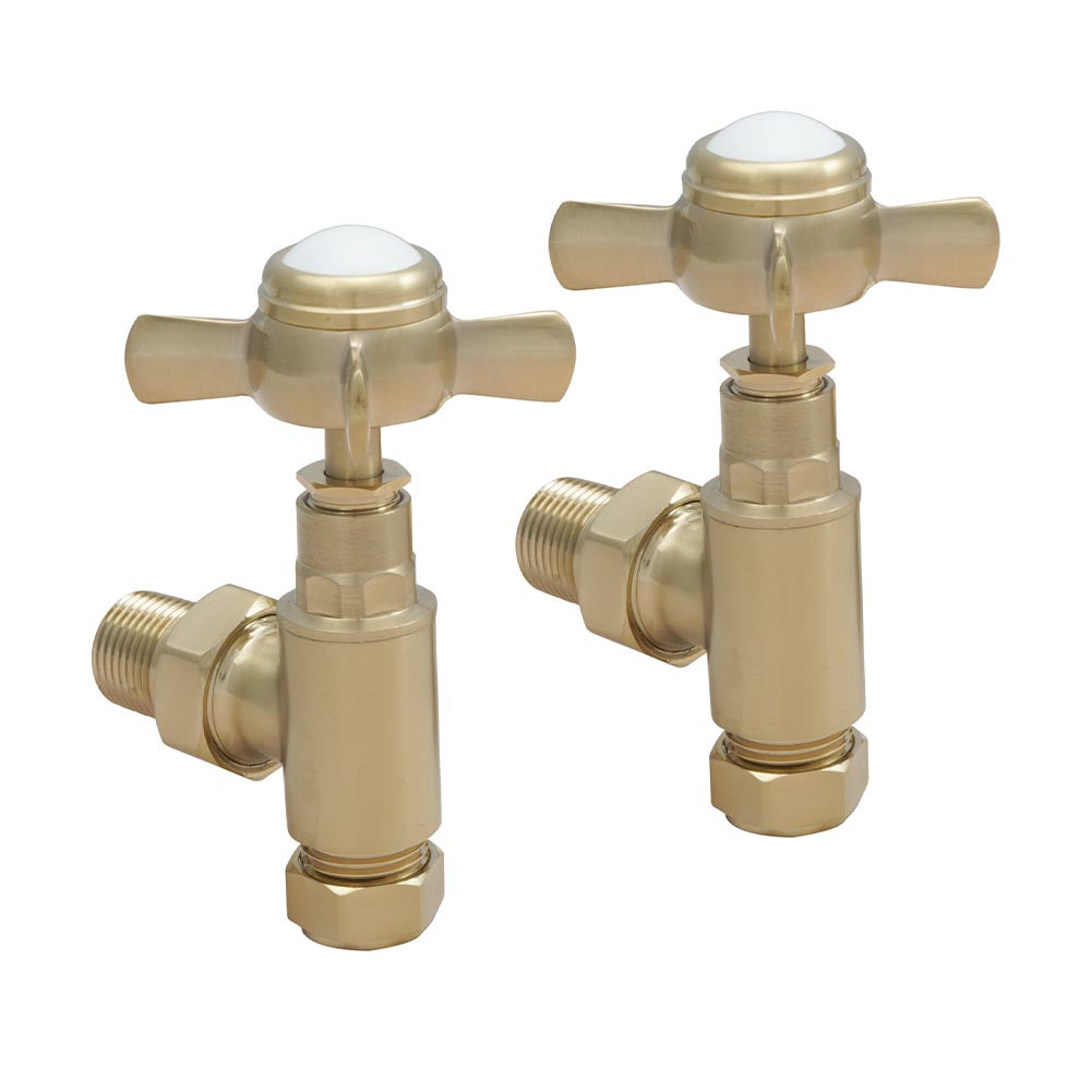brushed brass traditional towel radiator valves Main image