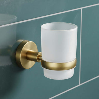 brushed brass tumbler holder with frosted glass Main image