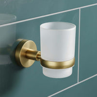brushed brass tumbler holder with frosted glass