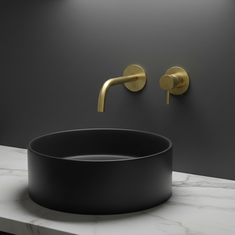 brushed brass wall mounted basin mixer tap Main image