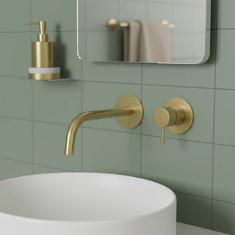 brushed brass wall mounted single lever basin mixer Main image