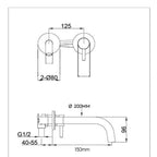 brushed bronze 2 hole wall mounted basin tap