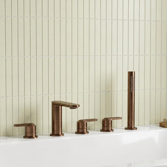 brushed bronze 5 hole bath tap with shower kit deck mounted  Main image