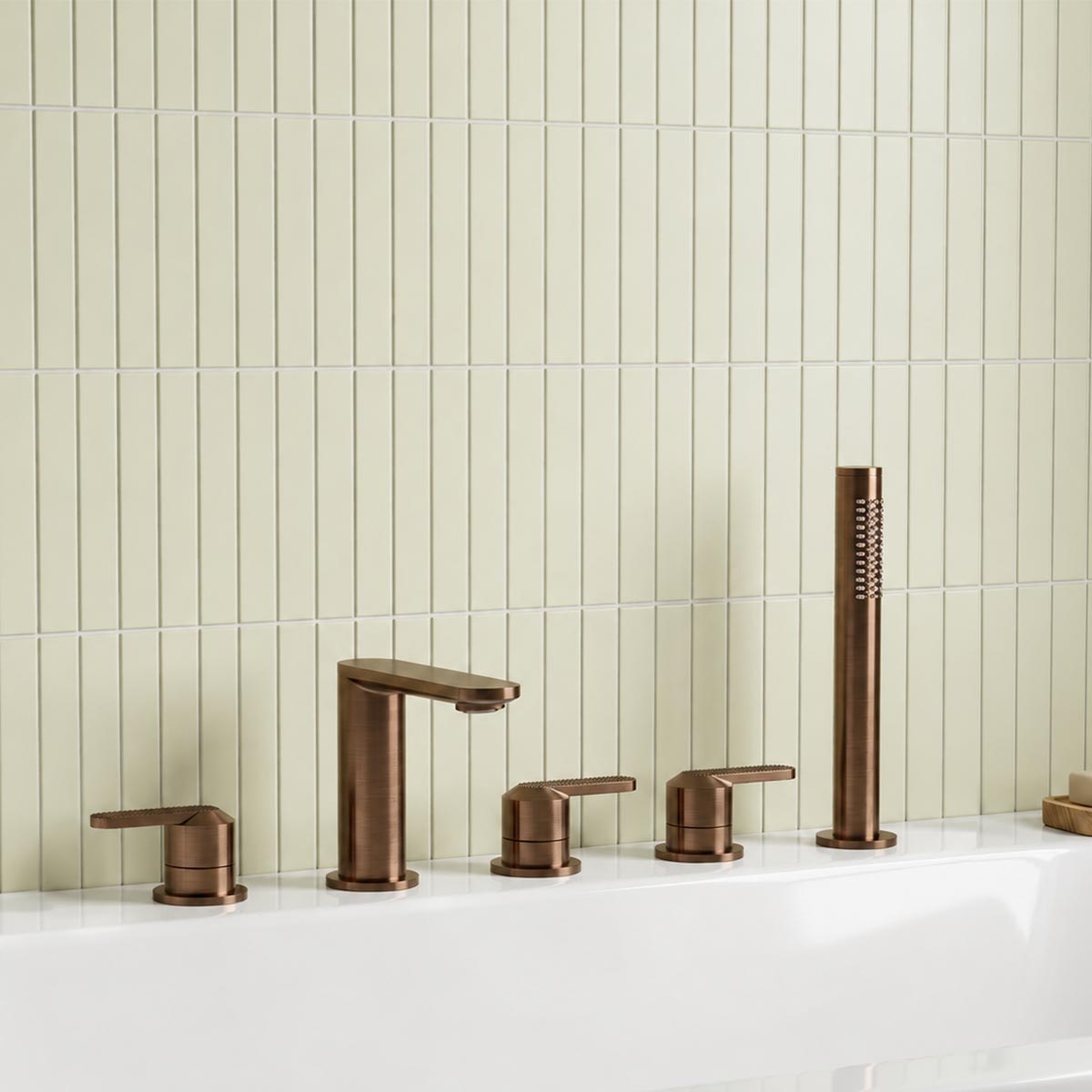 brushed bronze 5 hole bath tap with shower kit deck mounted 