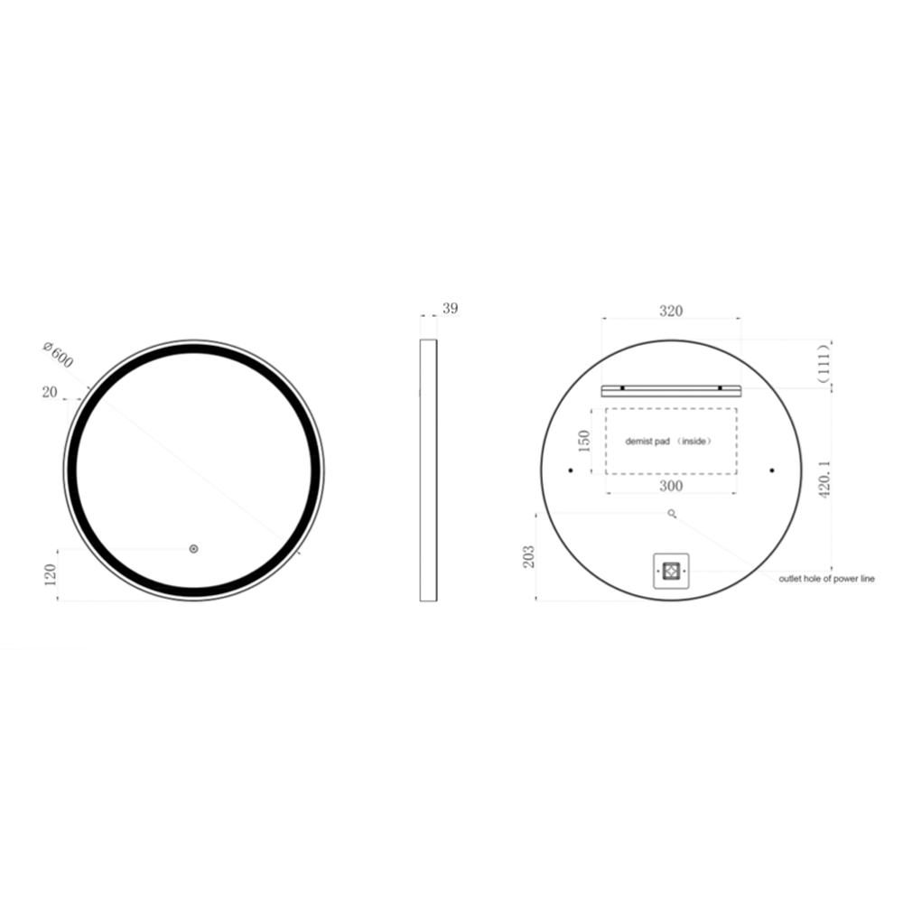 round led bathroom mirror with demister