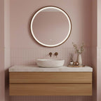 brushed bronze bathroom mirror with LED light and demister