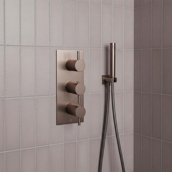 brushed bronze thermostatic dual control shower valve Main image