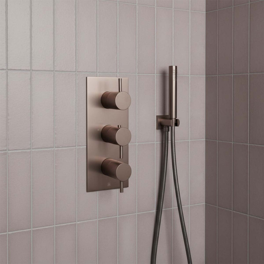 brushed bronze thermostatic dual control shower valve