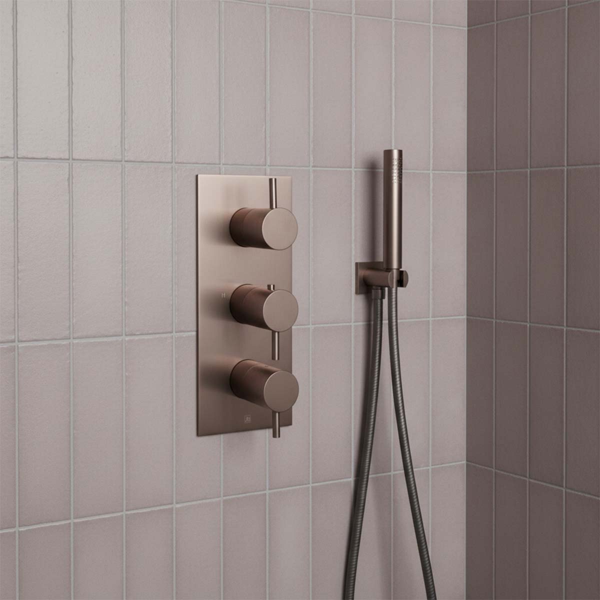 brushed bronze thermostatic dual control shower valve