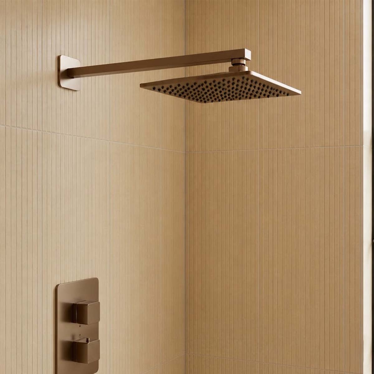 brushed bronze square wall mounted shower arm 