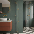 brushed gold electric heated towel bar with hanging hooks