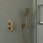 brushed gold handheld shower with hose and holder 