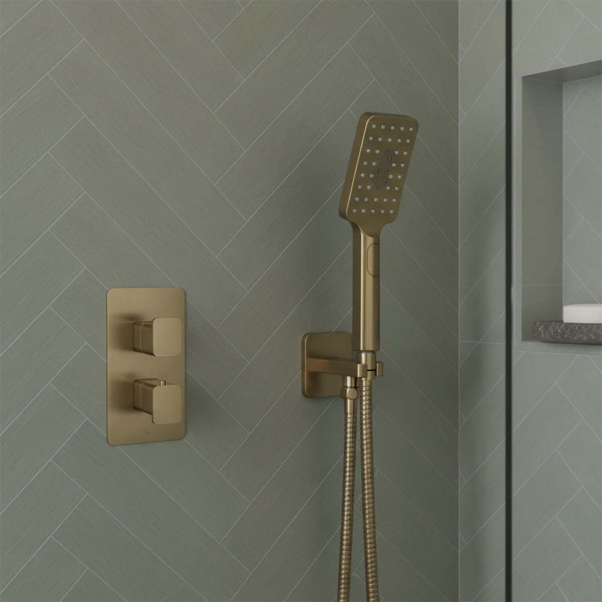 brushed gold handheld shower with hose and holder 