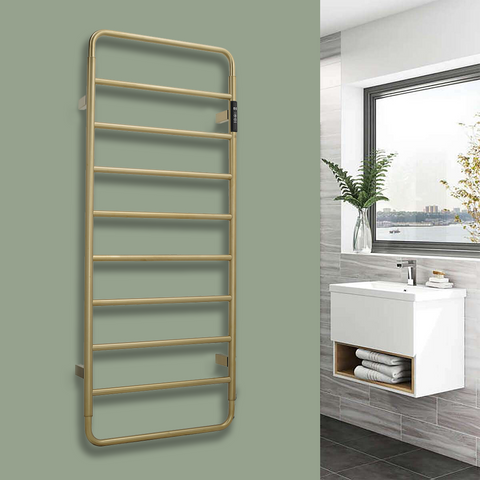 brushed gold heated towel rail electric