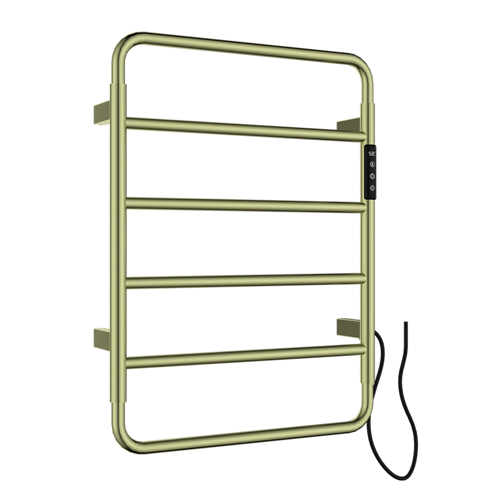 brushed gold heated towel rail electric