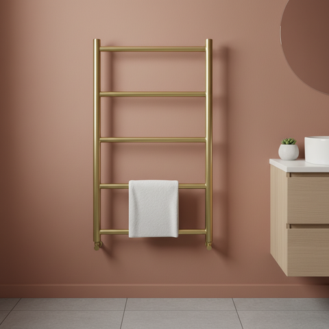 brushed gold heated towel rail