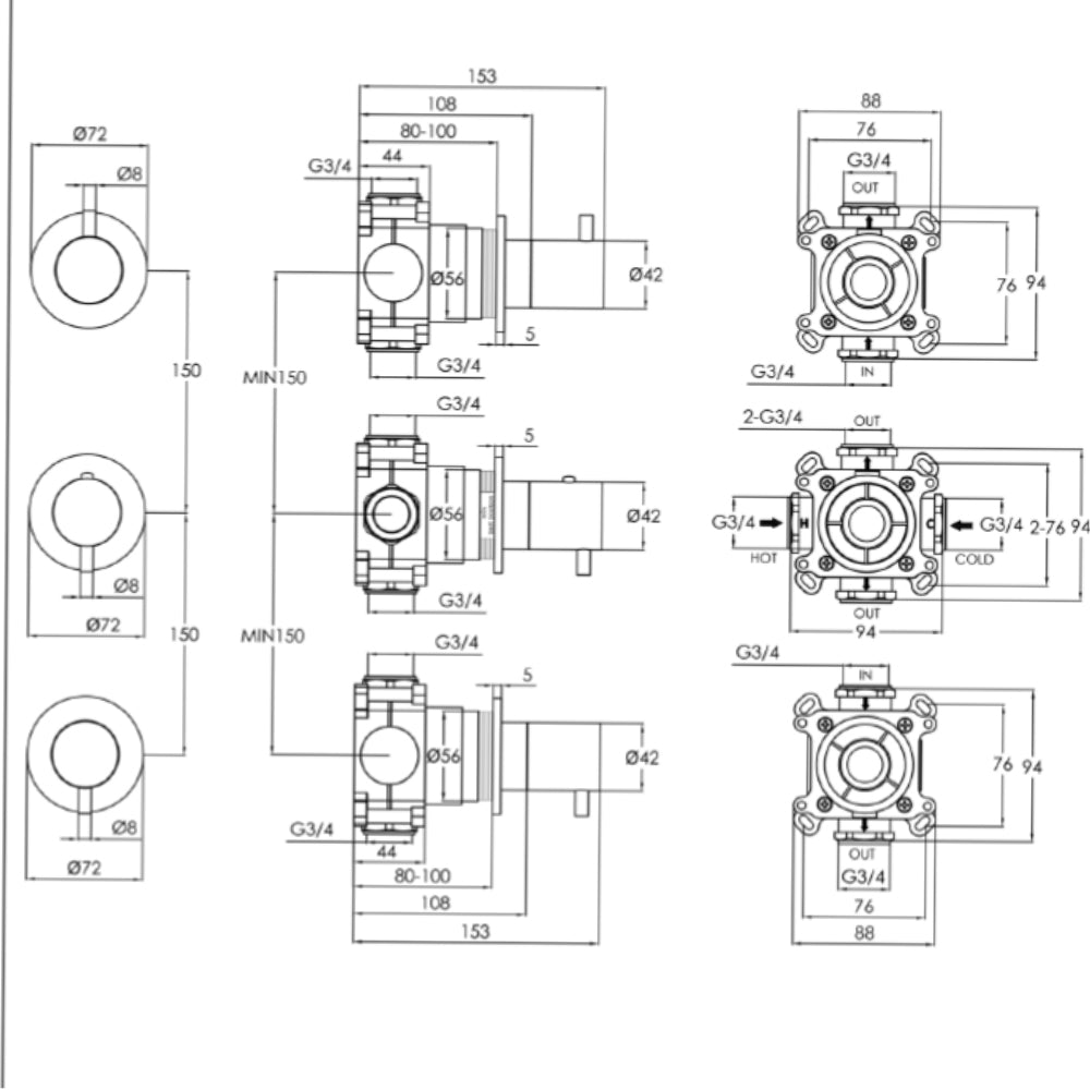 2 outlet thermostatic shower valve Tapron UK