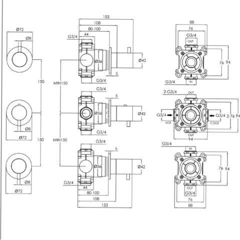 2 outlet thermostatic shower valve Tapron UK