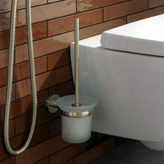 brushed gold toilet brush holder with brush Main image