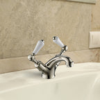 Brushed Nickel 2 lever basin mixer tap with waste