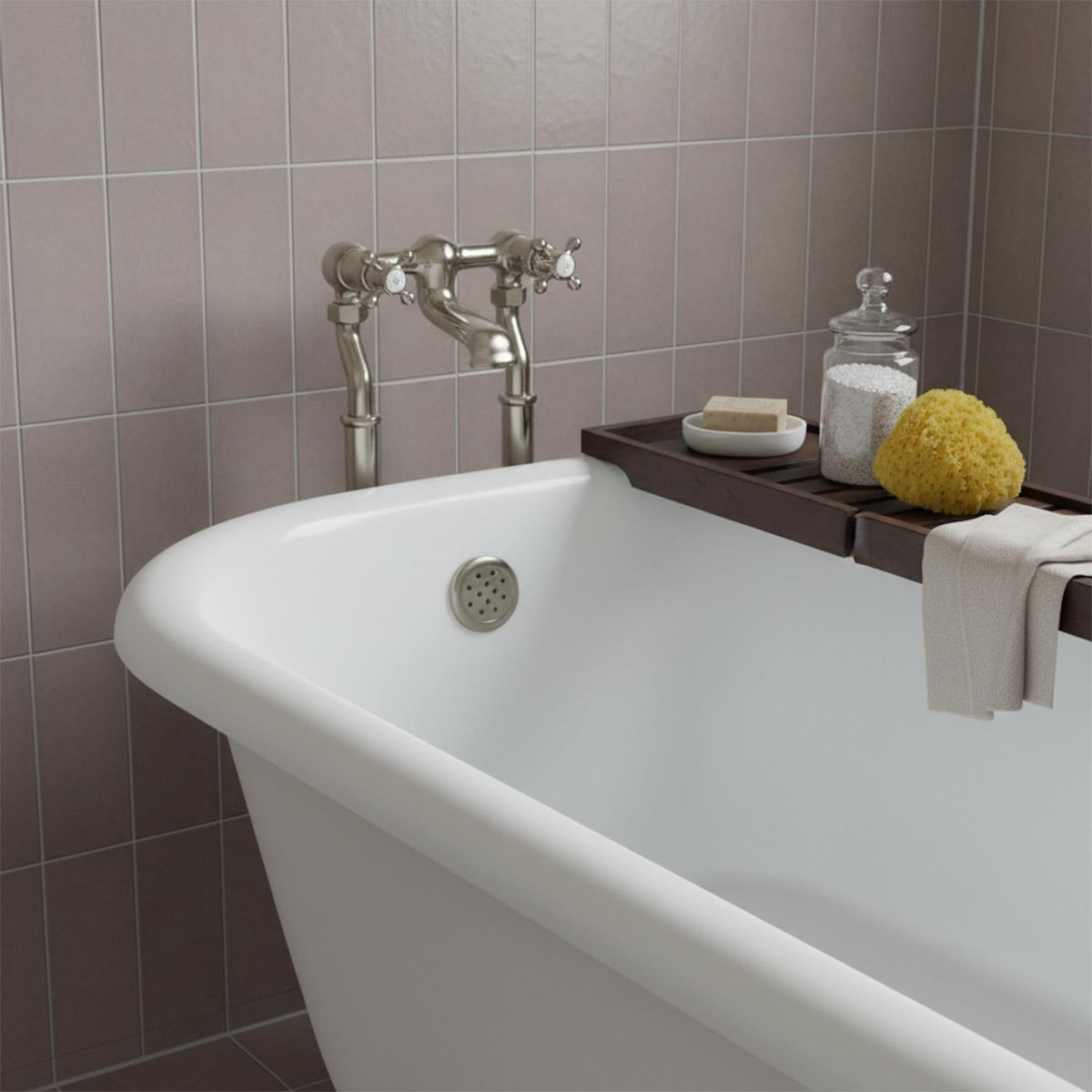 brushed nickel floor standing bath tap