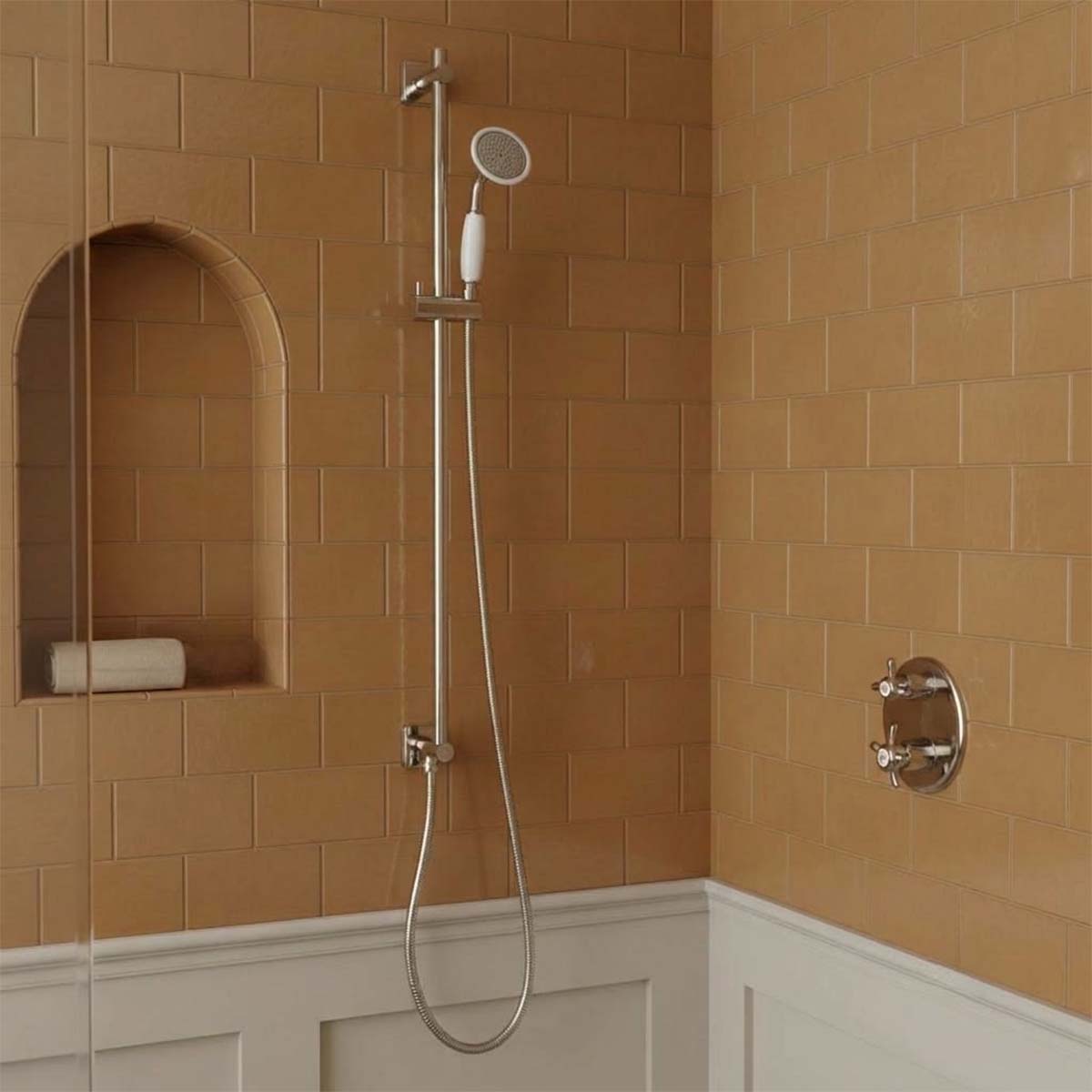 brushed nickel rigid riser shower kit