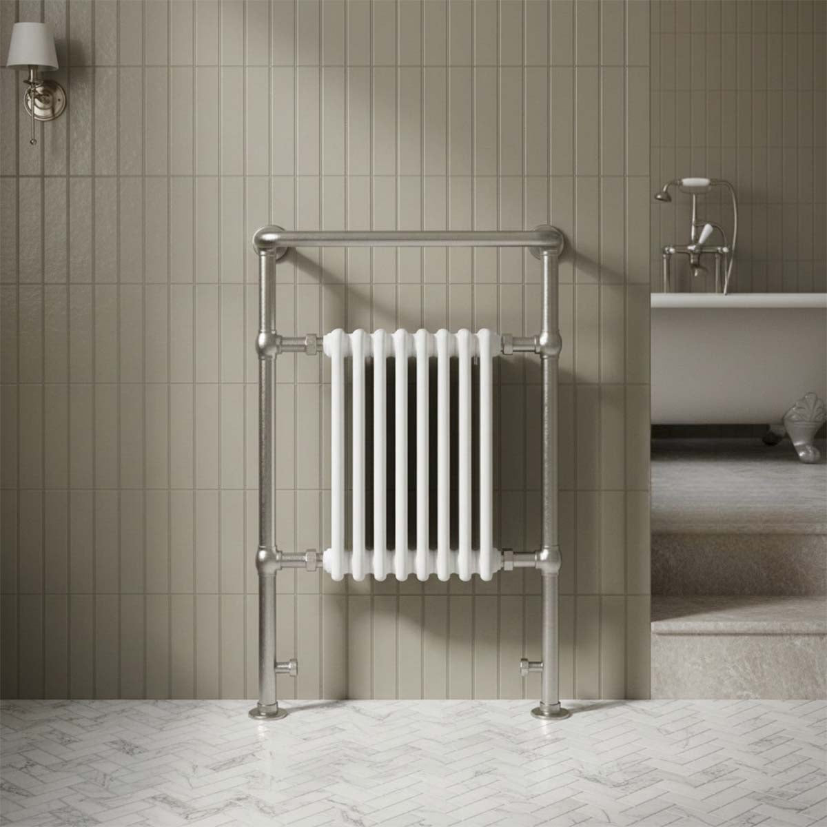 brushed nickel small towel rail radiator dual fuel 